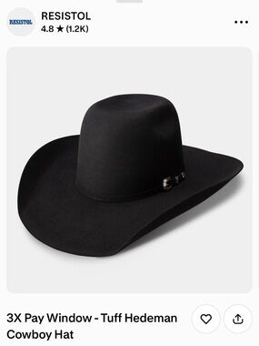 Resistol 3X Pay Window Tuff Hedeman Black Cowboy Hat
